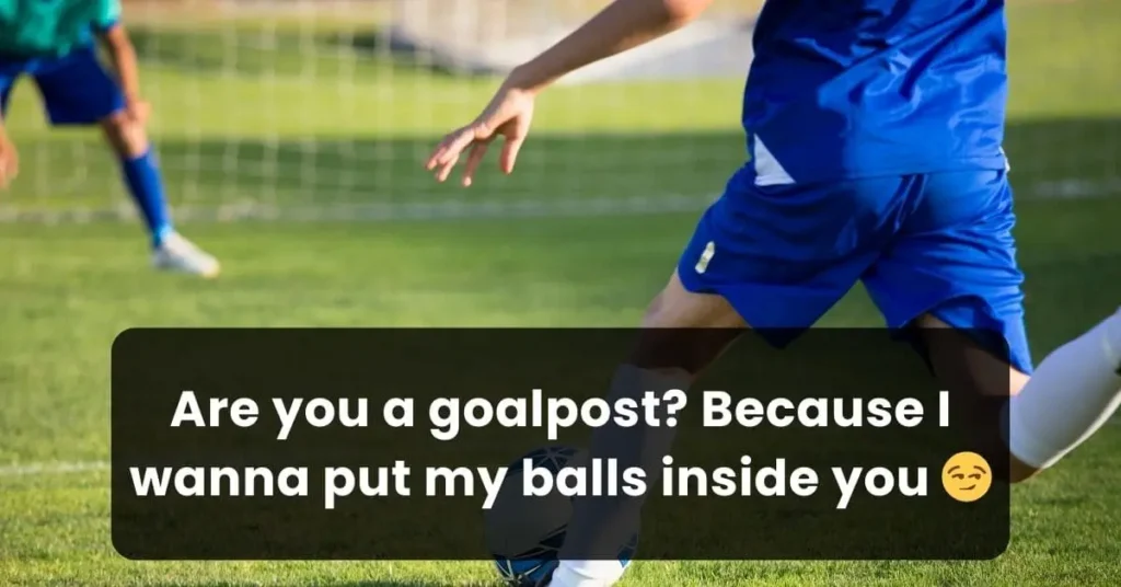 picture of soccer ball about to be kicked and a dirty soccer pick up line written on it