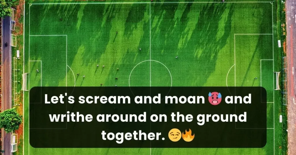 picture of soccer field and a dirty soccer pick up line for her written on it