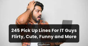 A guy holding laptop and shocked after hearing pick up lines for IT guys
