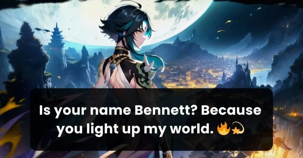 a cute genshin pick up line written on picture of a character from genshin impact game