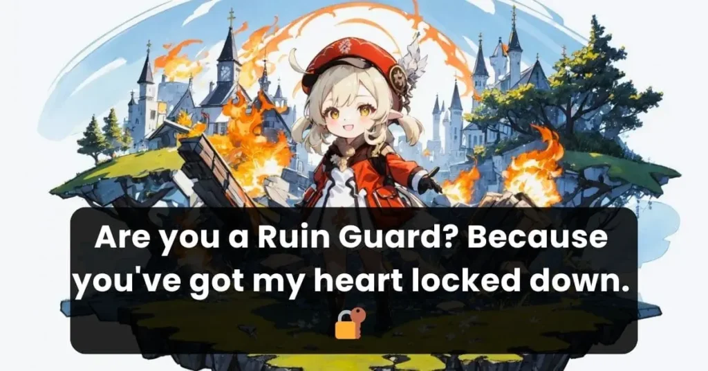 a funny genshin pick up line written on picture of a character from genshin impact game